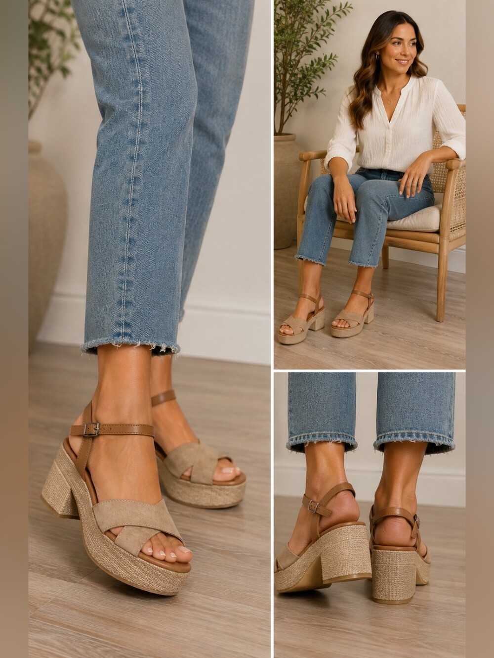 Menina Platform Sandals Women’s Euro 39 Tan Strappy Block Heel Espadrille Style